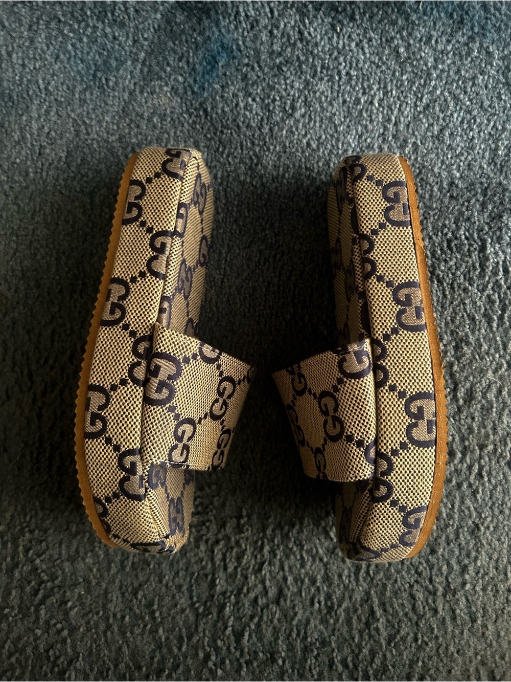 Beige and Navy G Slide Sandals - Picture 2 of 11